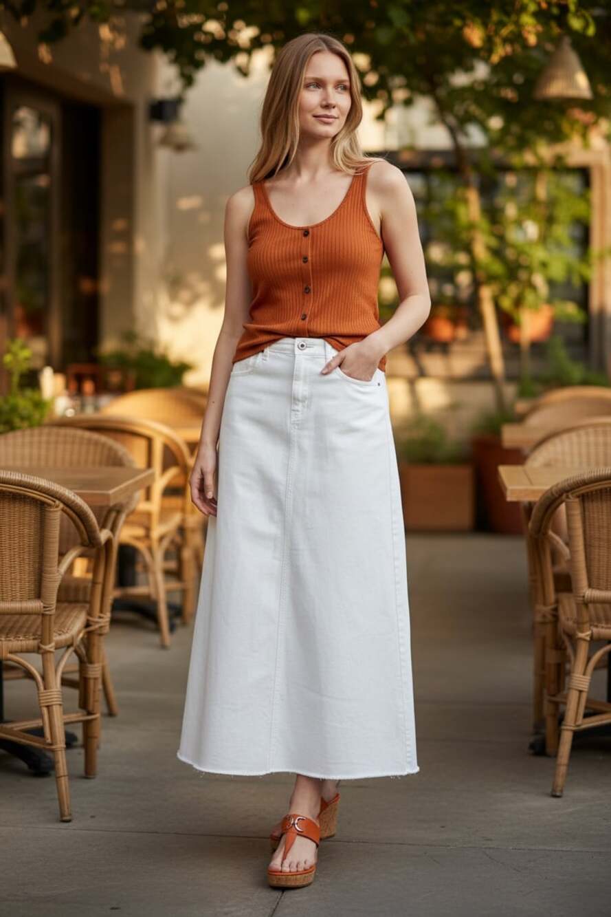 H&M Ribbed Button Front Tank Top Rust Orange Size M - Picture 5 of 5